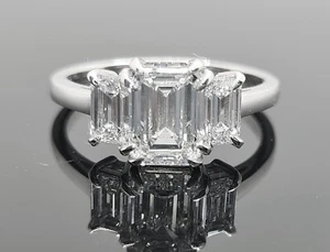 2.11 Ct F VS1 14k White Gold Emerald Cut Lab Grown Diamond Ring IGI Certified - Picture 1 of 9