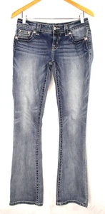 Pantalones de mezclilla Miss Me para mujer talla 27 tiro medio bota jeans estrás lavado oscuro occidental - Imagen 1 de 10