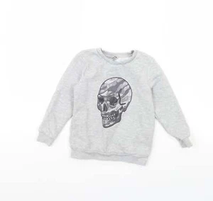 TU Boys Grey Cotton Blend Jumper Size 4 Years - Skull - Picture 1 of 12