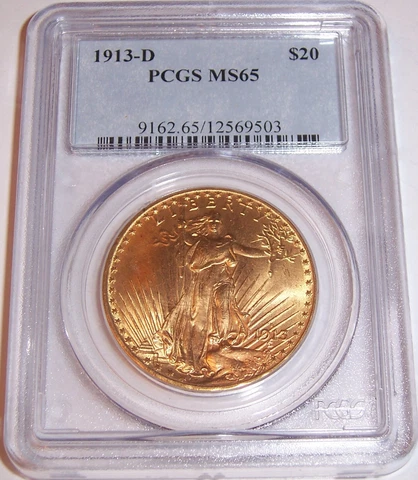 1913-D $20 Denver GEM St Gaudens Double Eagle PCGS MS65!!! Cover