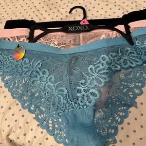 XOXO Bikini Panty Womens Sexy Cheeky Underwear 3 Pack XL Black Blue Pink Lace - Picture 1 of 9