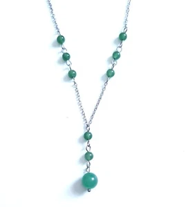 Piedra curativa verde aventurina en forma de Y collar Lariat cadena de acero sin deslustre - Imagen 1 de 4