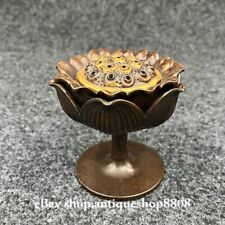 Collection China Bronze Gilt Dynasty Lotus Flower Incense Burner Censer Statue