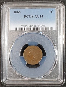 1866 Indian Head Cent PCGS AU50 2085.50/50773774 Exquisite Coin Rare - Picture 1 of 9