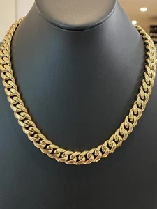Real Solid 14K Gold Over Stainless Steel Miami Cuban Link Chain Necklace Choker - Picture 1 of 12