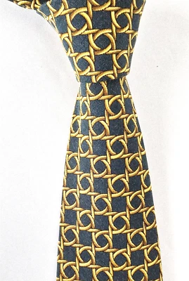 Polo Ralph Lauren Tie Green Gold Lattice Cotton Silk Blend Necktie Vtg Pristine - Image 1 of 4