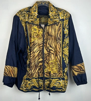 Vtg Windbreaker Womens M Jacket 90s Zip Cinch Waist Designer Look Old Money Read - Image 1 of 4