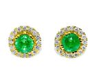 Halloween Gift048ct Natural Round Diamond Emerald 14K Yellow Gold Stud Earrings