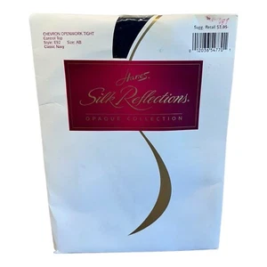 Hanes Silk Reflections Opaque Collection Chevron Openwork Tight E92 Navy Size AB - Picture 1 of 2