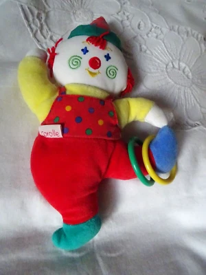 DOUDOU CLOWN HOCHET COROLLE 2001  25 CM VELOURS ROUGE TÊTE TISSU BRODE - Photo 1/4