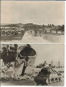 2 WWII Real Photo Postcards Tunis North Africa French Forces Landing on Beach - Picture 1 of 2