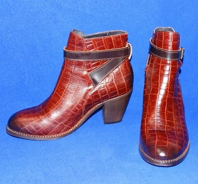 BOTINES MUJER HUDSON 40 9 H MARRÓN COCODRILO TIRAS TACÓN 3" Foto 1 de 4