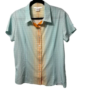 Nike Golf Shirt Youth Size XL 16/18 Aqua/Peach Button Up Dri-Fit Satin Placket - Picture 1 of 11
