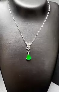 18ct White Gold Jadeite Diamond Pendant and Chain with Certificate - Picture 1 of 9
