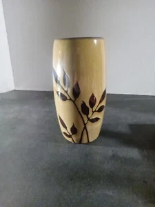 Vase Brown Beige Leaves Stems 7x4 Ceramic Glazed Nature Woods Rustic - Picture 1 of 8