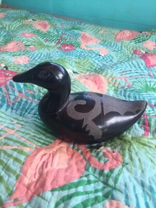 Vintage Black Pottery Duck Mexican Signed V. Silva - Picture 1 of 8