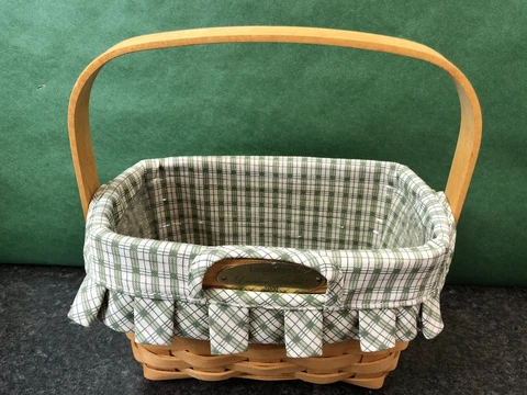 Longaberger 2001 Dresden Basket with Green Cloth & Plastic liners Cover