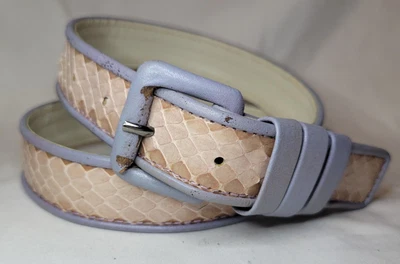 Винтажный женский серый и коричневый змеиный кожаный ремень Yves Saint Laurent 4185 размер M - Изображение 1 из 4