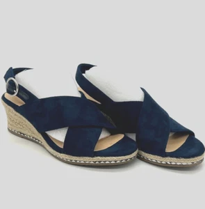 Bella Vita Nadette II Navy Blue Espadrille Wedge Slingback Sandals Size 6M - Picture 1 of 17