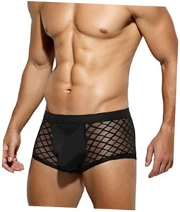 Men's Underwear Sexy Breathable Mesh Boxer Briefs Trunks with Medium Black - Picture 1 of 8