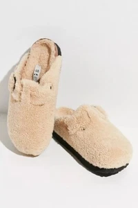 NEW BIRKENSTOCK PAPILLIO Sz 41 BOSTON TEDDY SHEARLING BIG BUCKLE SLIPPERS IVORY - Picture 1 of 7