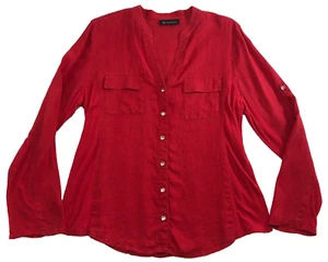 Top da donna INC International Concepts taglia L rosso gioiello con bottoni manica a linguetta arrotolata - Foto 1 di 9