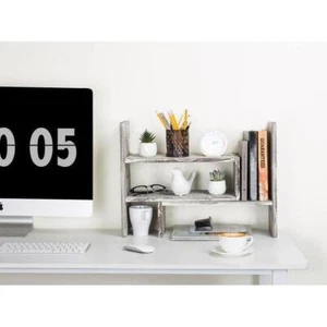 Adjustable Bookcase Modular Rustic Torched Wood Organizer, Office Desk Bookshelf - Picture 1 of 8
