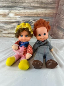 Vintage 70s Mattel Plush Baby Beans Miss Muffet & Biffy Boy Doll Blue Eyes Pair - Picture 1 of 10