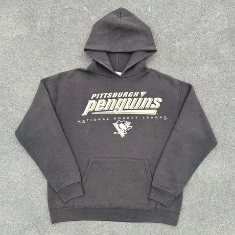 Vintage Pittsburgh Penguins Hoodie Sweatshirt Y2K 2000s Faded Black Men’s Size M Cover