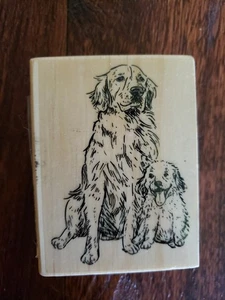 Recollections Michaels Wood Block Rubber Stamp Golden Retriever Dog & Puppy 3" - Picture 1 of 7