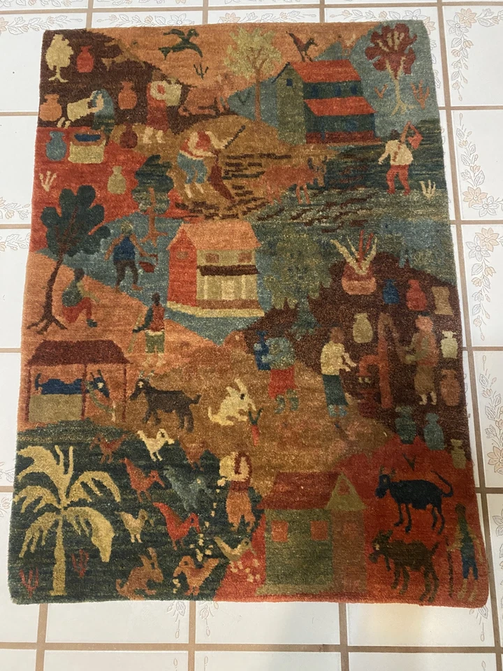 Tibetan Hand Made Vegetable Dye  Village Theme Rug Made In Nepal - Image 1 of 4