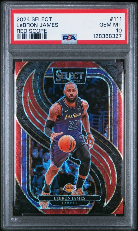 2024-25 SELECT 111 LEBRON JAMES RED SCOPE /249 LAKERS PSA 10  - Image 1 of 2
