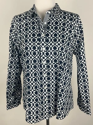 Camisa TALBOTS Petite L/S Estampado Geométrico SIN PLANCHA Algodón Elástico - 14P, Blanco Marino Foto 1 de 4