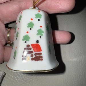 Lillian Vernon 1984 Christmas Tree Cabin 2.25" Porcelain Bell Christmas Ornament - Picture 1 of 2