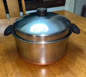 Vintage Revere Ware 1801 6 Qt Stainless Dutch Oven Pre-68 Dome Lid Copper Bottom - Picture 1 of 7