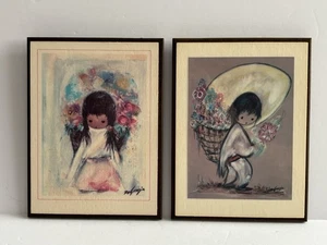 2 Targhe Vintage Ted DeGrazia Stampa Arte Fiori per Bambini Fiore Ragazza Decorazione Parete - Foto 1 di 8