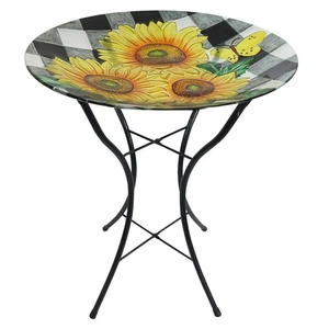 Girasoli a scacchi Briarwood Lane bagno estivo in vetro per uccellini - Foto 1 di 6