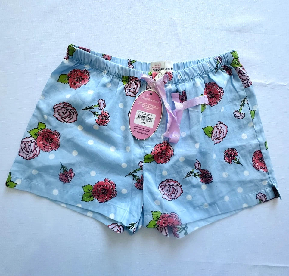 NEW PETER ALEXANDER WOMENS FLORAL CARNATION FLOWERS PJ SHORTS S COTTON SATEEN - image 1 of 1