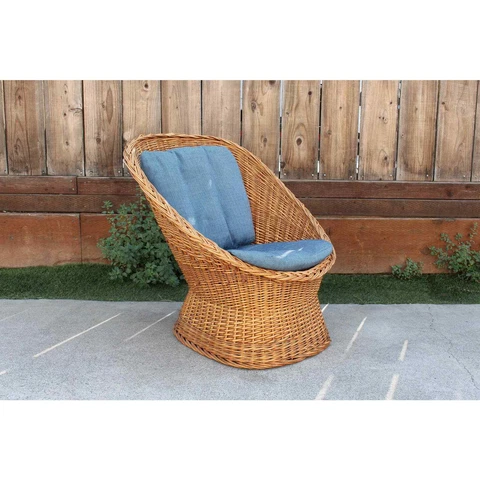 Mid Century Vintage Boho Wicker Lounge Chair Cover