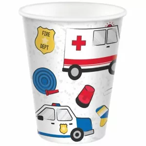 First Responders Party Supplies Paper Cups 8 Pack 266ml Police Ambulance Fire - Picture 1 of 1
