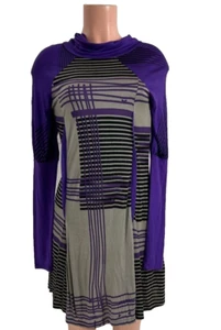 Vestido Top Paramita Púrpura Negro Gris Rayas Manga Larga Capucha Cuello Yoga Talla M - Imagen 1 de 4