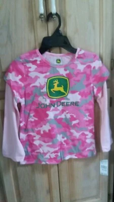 JOHN DEERE JSGT015J2Y3 Pink sparkle Camo Long Sleeve T-Shirt sz 10 - Image 1 of 2