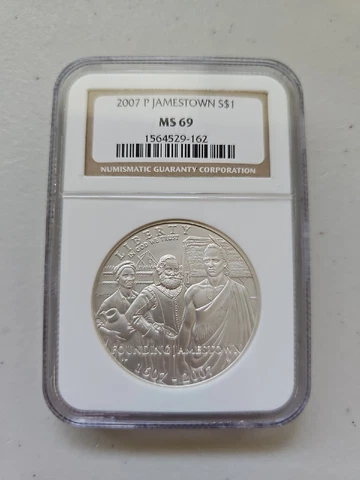 2007 P $1 NGC MS69 Founding Jamestown Dollar 90% Silver $1 Coin MS-69 MS 69 Cover