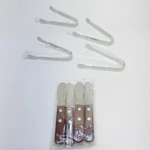 Wide Sandwich Spreader Butter Knives Cheese Spreader + Serving Tongs Set Of 8 - Picture 1 of 8