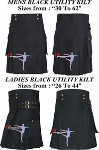 Men's Girls Goth kilt Black Utility Kilt 26" to 62" CLEARANCE SALE - Picture 1 of 35