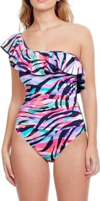 NUEVO CON ETIQUETAS - Traje de baño de una pieza de un hombro Profile by Gottex 'Wild Parade' - Talla 12 Foto 1 de 3