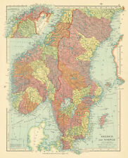 Sweden and Norway in fylke / l�n / counties. Scandinavia. STANFORD c1925 map