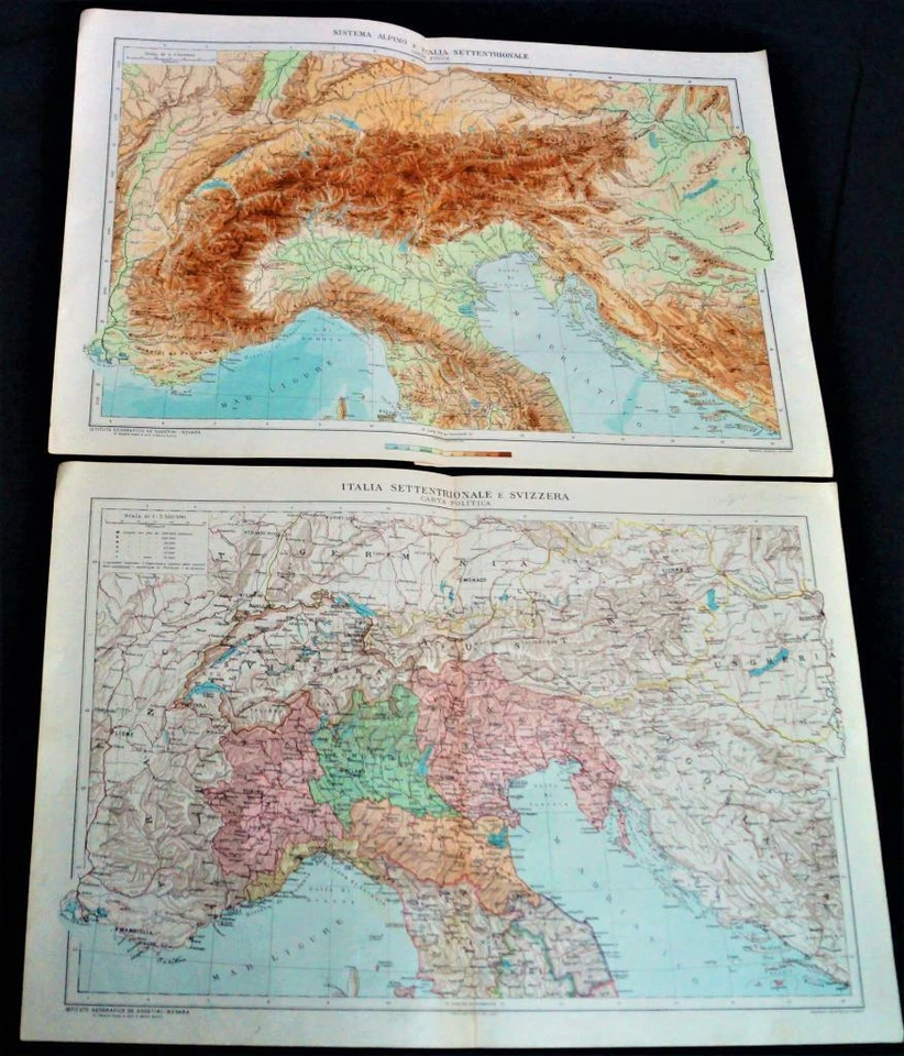 2 AGOSTINI INSTITUTO DE GEOGRAFIA ATLAS MAPA PÁGINA PLACA NORTE DA ITÁLIA 1928 VINTAGE - Imagem 1 de 1