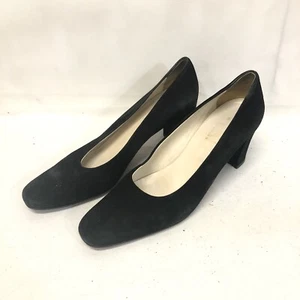 VTG Joan & David Sz 9 Black Pumps Italian Made Suede Round Toe Block Heels - Picture 1 of 10