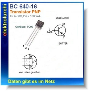 3x BC640-16 PNP Transistor - TO-92 - 80V / 1A / 300mW - Picture 1 of 2